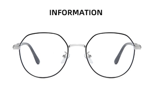 Front view of black and silver metal frame glasses with adjustable nose pads