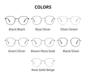 Close-up of sleek hexagonal metal frames showing seven diverse color options