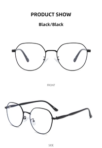 Front and side views of black polygonal metal glasses frames with minimalist design