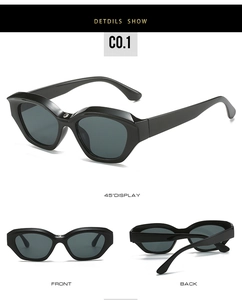 Front, back and side view of black cat eye sunglasses with UV400 protective lenses