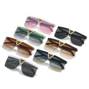 Flat top oversized rimless sunglasses with metal V decoration in seven assorted colors