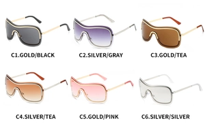 Matrix view of Y2K shield sunglasses in six distinct color variants and metal frames