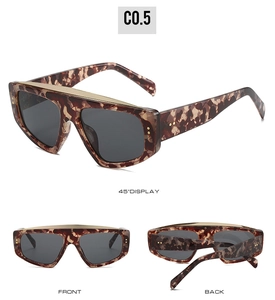 Three perspectives of oversized tortoiseshell sunglasses with gold metal top bar detail