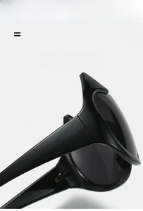 Detail of black futuristic cat-eye sunglasses with super elastic and lightweight frame
