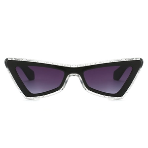 Fashionable cat eye geometric sunglasses with black inner frame and glitter outer rim