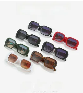 Detailed grid showing chunky polygon sunglasses in multiple colors and thick plastic frames