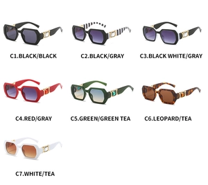 Detailed grid view of stylish oversized hexagonal sunglasses in seven distinct color options