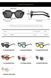 Detailed size chart and specifications for trendy unisex PC frame fashion sunglasses