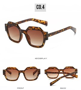 Three-view detail of tortoise shell oversized sunglasses with brown gradient lenses