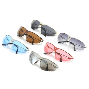 Modern sports sunglasses with wrap-around half-frame design in six vibrant lens colors