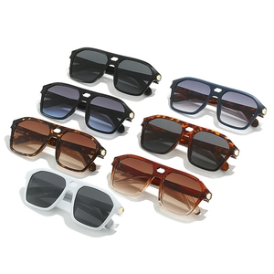 Retro square double bridge aviator sunglasses with gold hexagonal rivet detailing