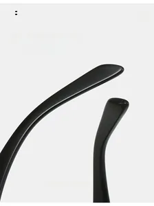 Detail shot of black curved sunglasses legs with polished finish for comfortable wear
