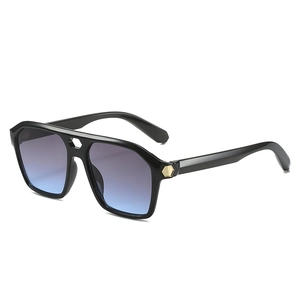Classic double-bridge pilot sunglasses with black frame and blue-purple gradient lenses