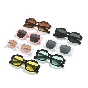 Retro geometric sunglasses in seven colors including leopard and black displayed on white