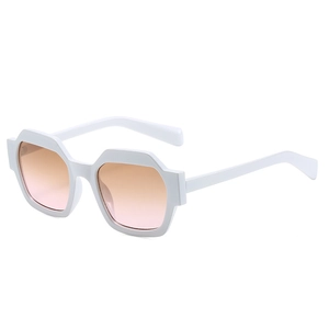 Modern white thick geometric sunglasses with stylish orange pink gradient lenses