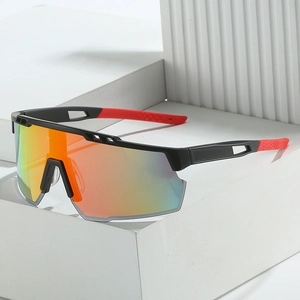 Schwarze Radsport-Sonnenbrille mit rot verspiegelten Gläsern und rutschfesten Bügeln