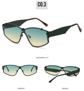 Trois vues de lunettes de soleil mode avec verres dégradés bleu et orange