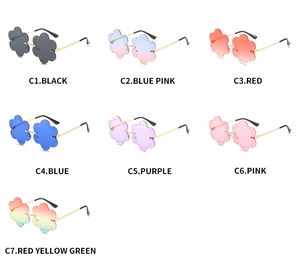 Frameless flower sunglasses set in seven gradient colors with gold metal temples