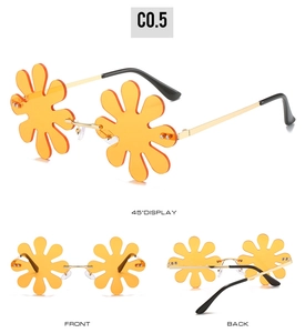 Frameless flower sunglasses with yellow gradient lenses and gold metal temples in multi-view