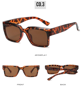 Drei-Winkel-Ansicht der Retro quadratischen Sonnenbrille mit Schildpattrahmen und Gläsern