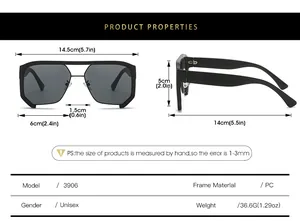 Size chart and dimensions for punk hip-hop oversized sunglasses in 14.5cm total width