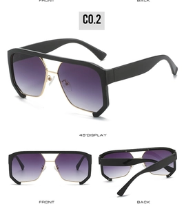 Detail view of punk hip hop sunglasses showing front and side angles with gold nose bridge