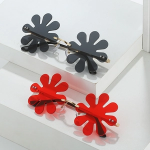Frameless flower-shaped sunglasses with metal bridge in red and black colors