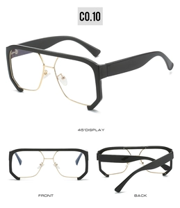 Three-angle display of punk hip-hop sunglasses with black frames and gold metal accents
