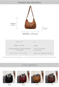 Specifiche delle dimensioni e opzioni colore per la borsa a tracolla a mezzaluna in PU