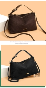 Detailed comparison of brown and black suede hobo bags with adjustable shoulder straps