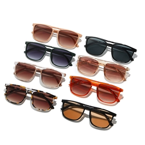 Trendy square flat top sunglasses with double bridge design in multiple color options