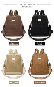 Display a colori di quattro zaini con rilievo in caffè, nero, beige e cachi chiaro