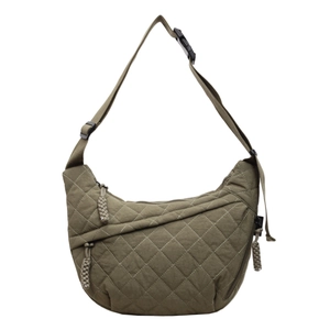 Borsa a tracolla in nylon trapuntato verde oliva con forma a mezzaluna e cinturino