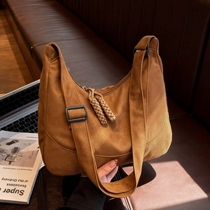 Damen Große Kapazität Wildlederimitat Hobo Tasche Retro Halbmond Umhängetasche Mit Geflochtenen Reißverschlüssen
