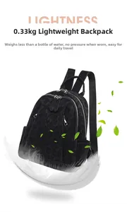 Detail view of lightweight leopard print backpack weighing only 0.33kg like a feather