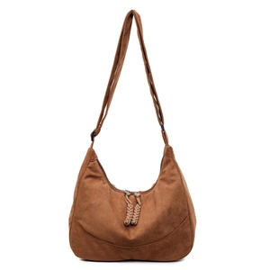 Braune Hobo-Tasche aus Wildleder mit geflochtenen Reißverschlüssen und verstellbarem Gurt