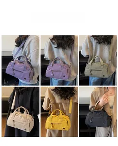 Close-up collage of six colors of durable nylon waterproof crossbody Boston bags