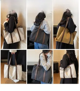 Vues détaillées du sac fourre-tout polyvalent en beige, gris et kaki à grande capacité