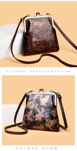 Comparativa detallada de la textura del cuero grabado y los patrones de colores en bolsos
