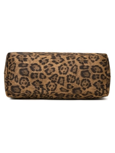 Detailed bottom view of large leopard print tote bag showing fabric texture and neat stitching