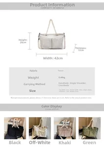 Detailed size specifications and color options for the corduroy tote bag with rope handles
