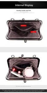 Detalle del interior del bolso de cadena con compartimento y bolsillo de cremallera