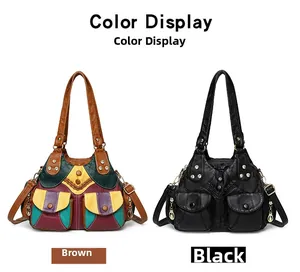 Detailed comparison of multi-color patchwork and classic black soft leather tote bags