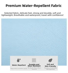 Detail aus hellblauem Leder mit Litschi-Struktur zeigt wasserfeste und robuste Merkmale