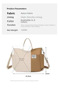 Detailed dimension guide for nylon crossbody bag with 31.5cm length and size comparison