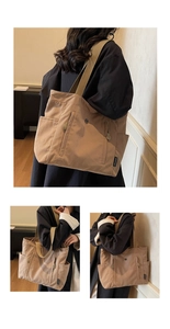 Macro view of water-resistant nylon tote bag with side pockets and CHUANGXI brand tag