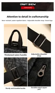 Detail of durable woven fabric with adjustable nylon straps and metal zippers