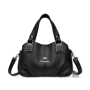 Borsa tote classica in pelle nera a grana litchi con doppi manici e tracolla