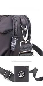 Détails de la sangle réglable et des ferrures polies sur un sac en nylon marron