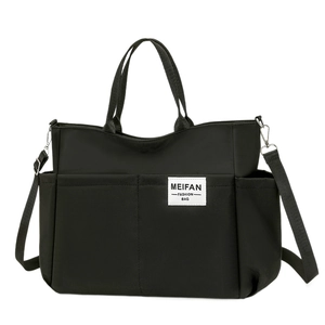 Retro black nylon shoulder bag with large capacity and multi-pocket functional design